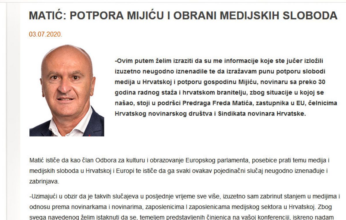 Fred Matić podržao Branka Mijića: Zabrinut sam odnosom prema novinarima