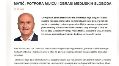 Fred Matić podržao Branka Mijića: Zabrinut sam odnosom prema novinarima